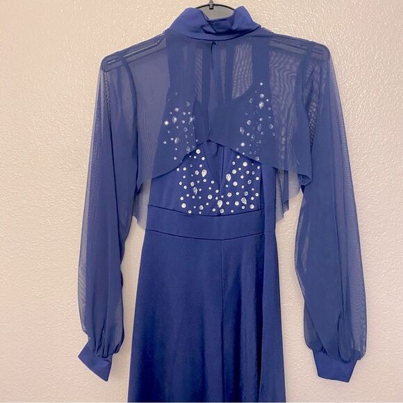 Kelle dance costume blue wide leg unitard jumpsuit custom rhinestone child MC - Picture 5 of 15